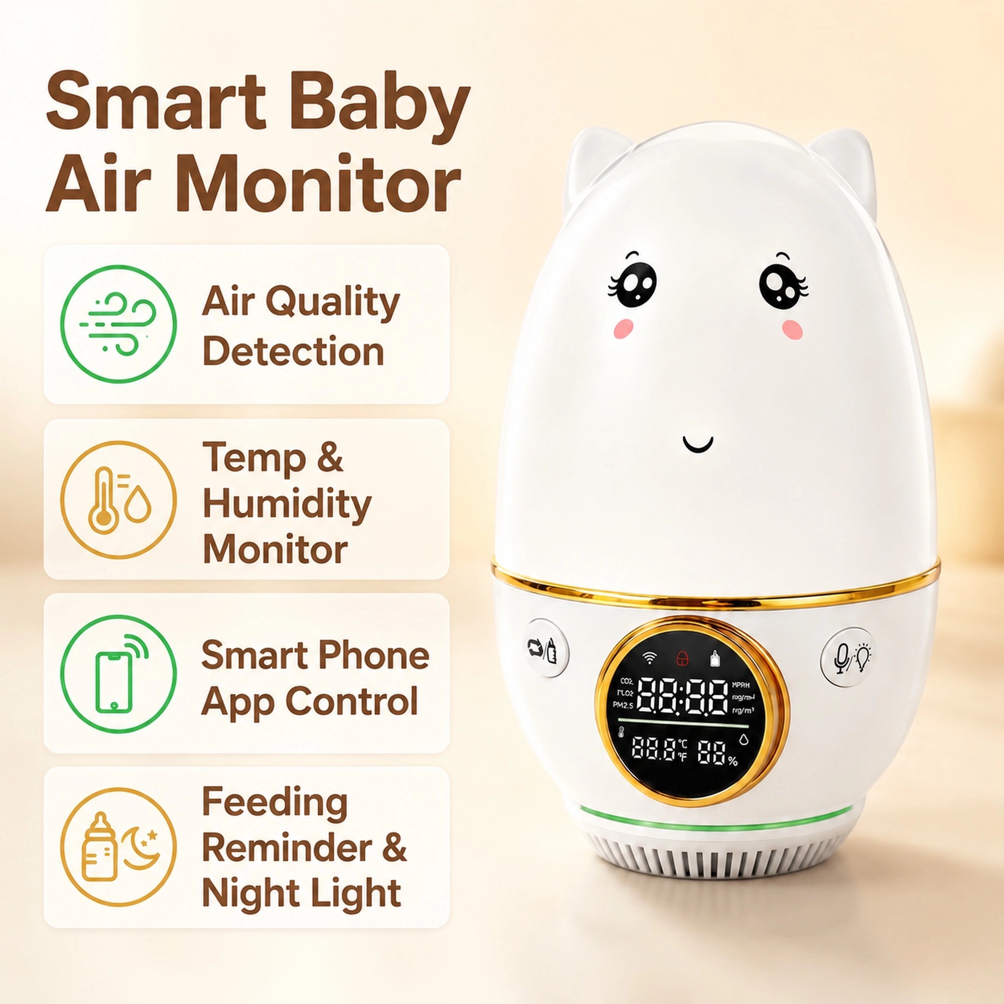 Baby Nursery And Co - HoldPeak Baby Monitor CO₂±50ppm Temp±1℃ Hum±1%