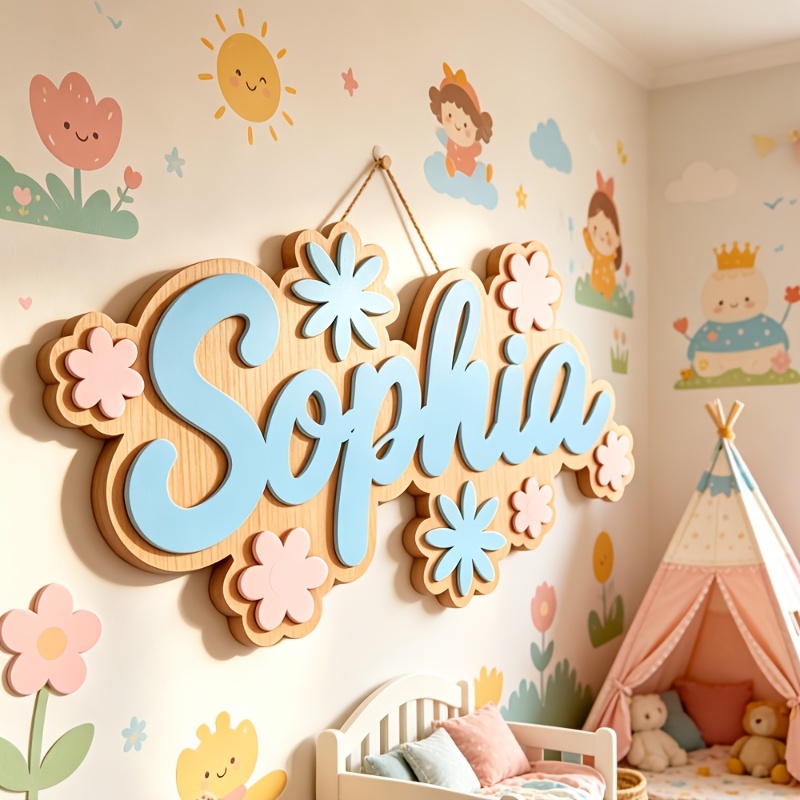 Baby Nursery Room - Personalized Floral Themed Name Room Sign,