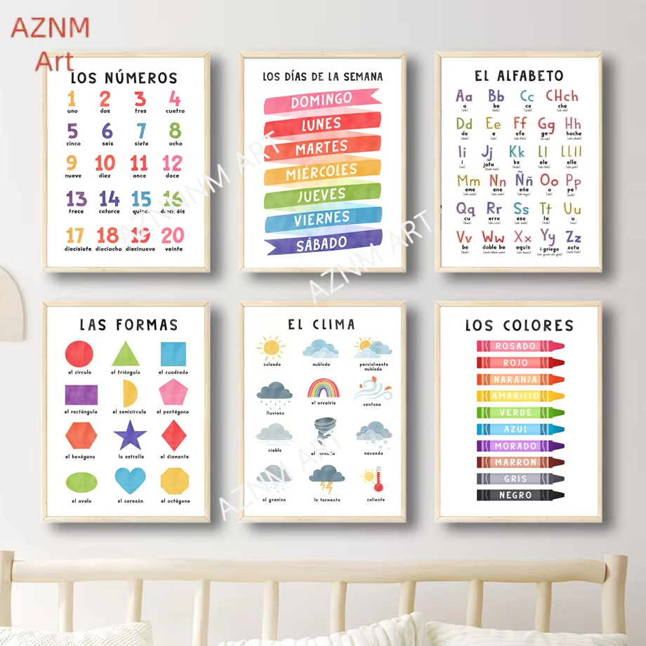 Baby Nursery In Spanish - 1PC Educational Spanish Alphabet Number Weather