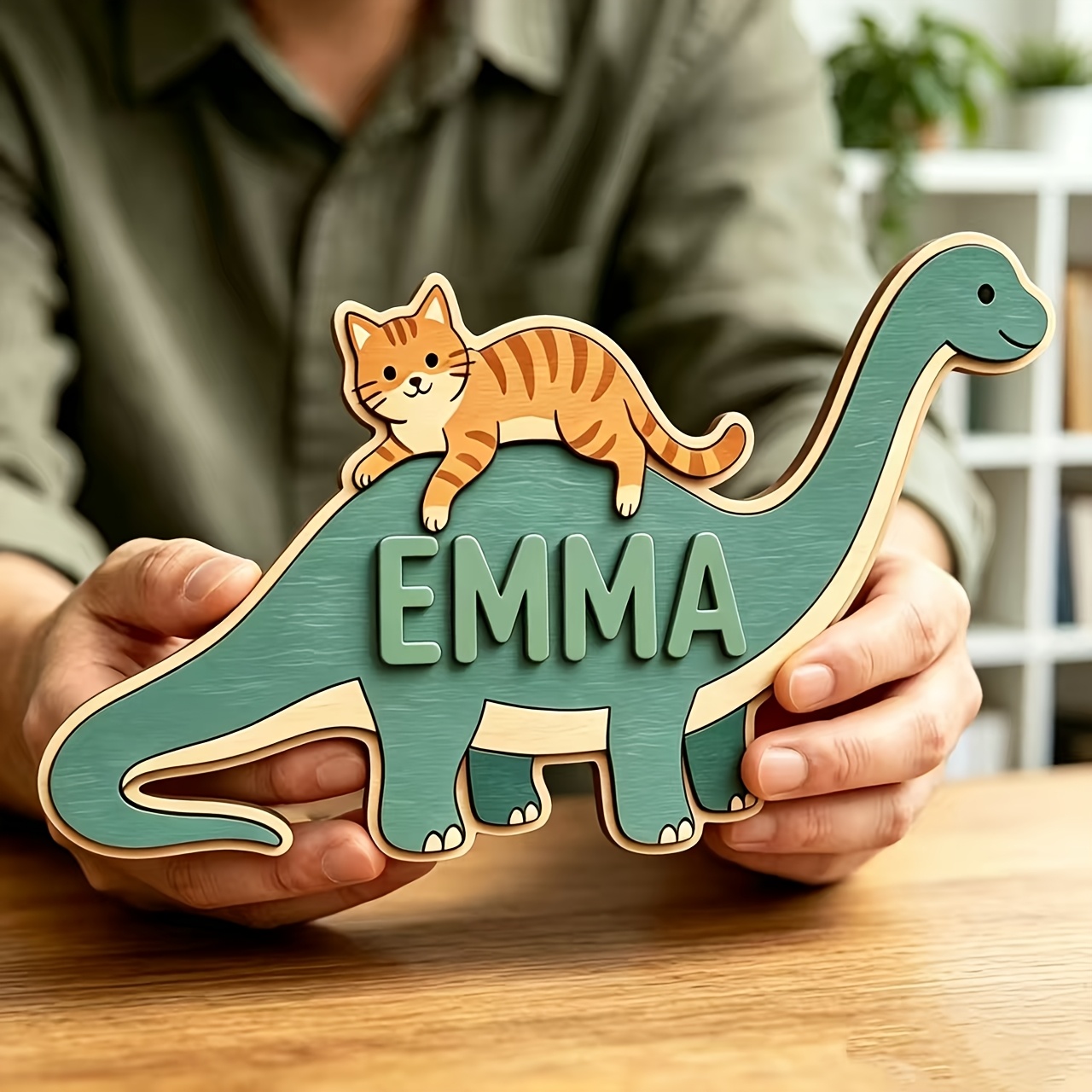 Personalized Cat Riding Dinosa - Baby Nursery Room 评论和价格
