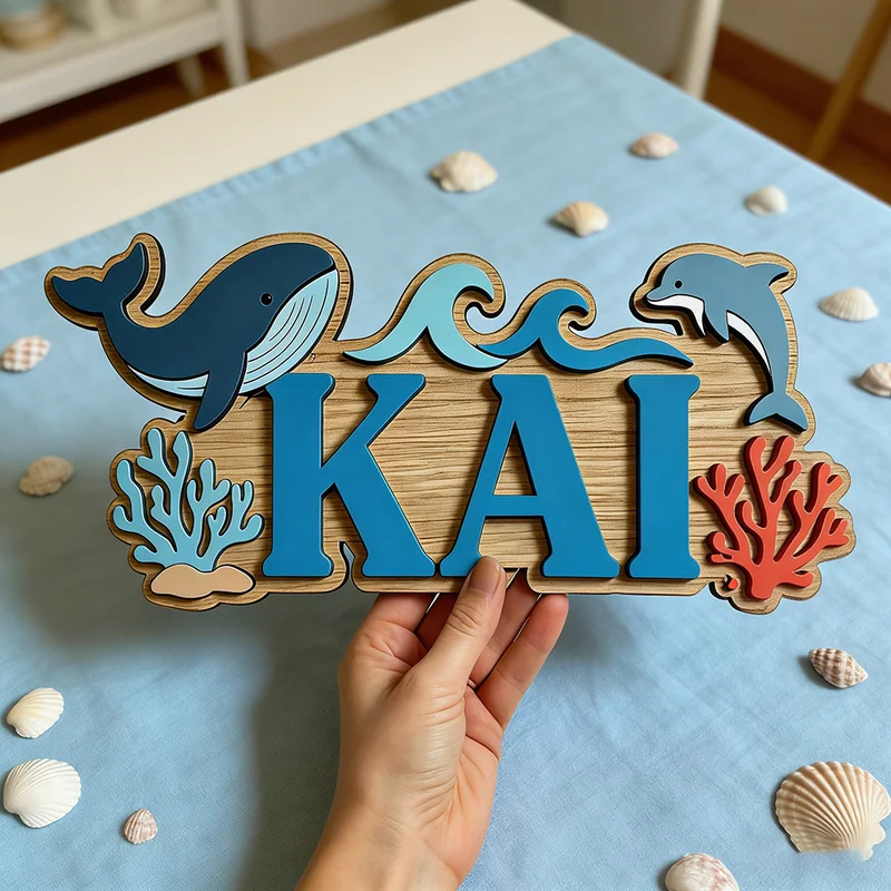 Ocean Whale Dolphin Themed Cus - Baby Nursery Name Wall Art 评论和价格