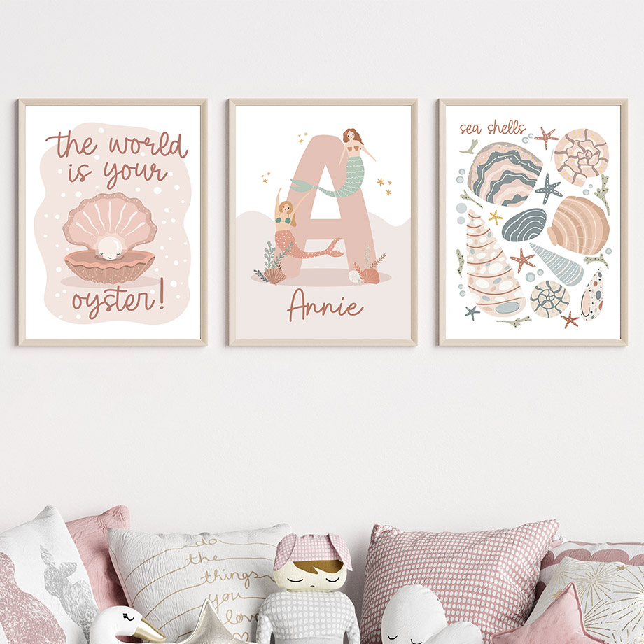 Cartoon Sea Animals Whale Merm - Baby Nursery Name Wall Art 评论和价格