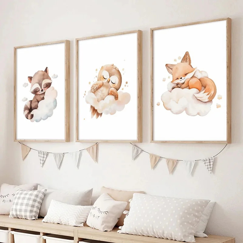 Wall Art Cute Raccoon Fox Deer - Baby Nursery Picture Frames 评论和价格