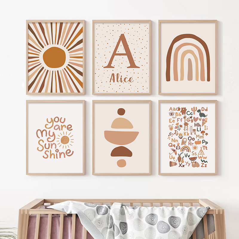 Abstract Sun Rainbow Custom Ba - Baby Nursery Name Wall Art 评论和价格