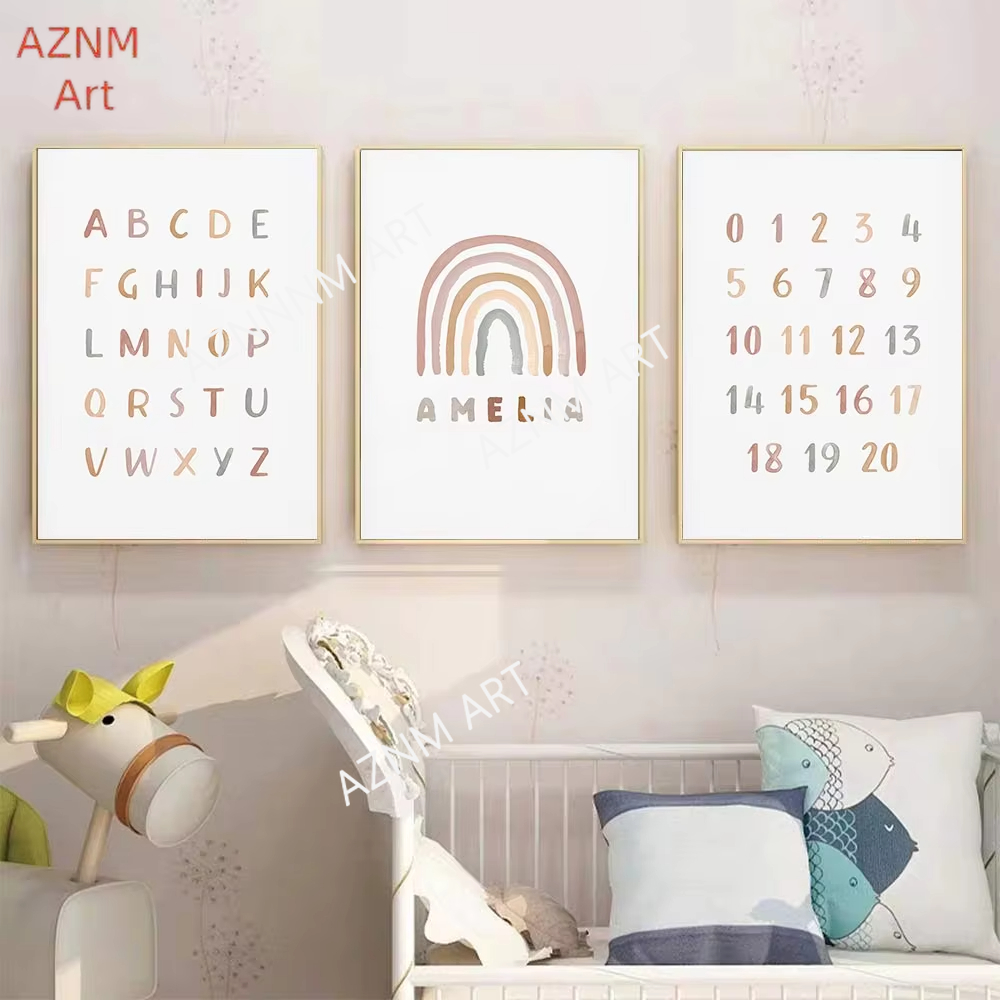 1/3PCS ，Poster Custom ABC 123  - Baby Nursery Name Wall Art 评论和价格