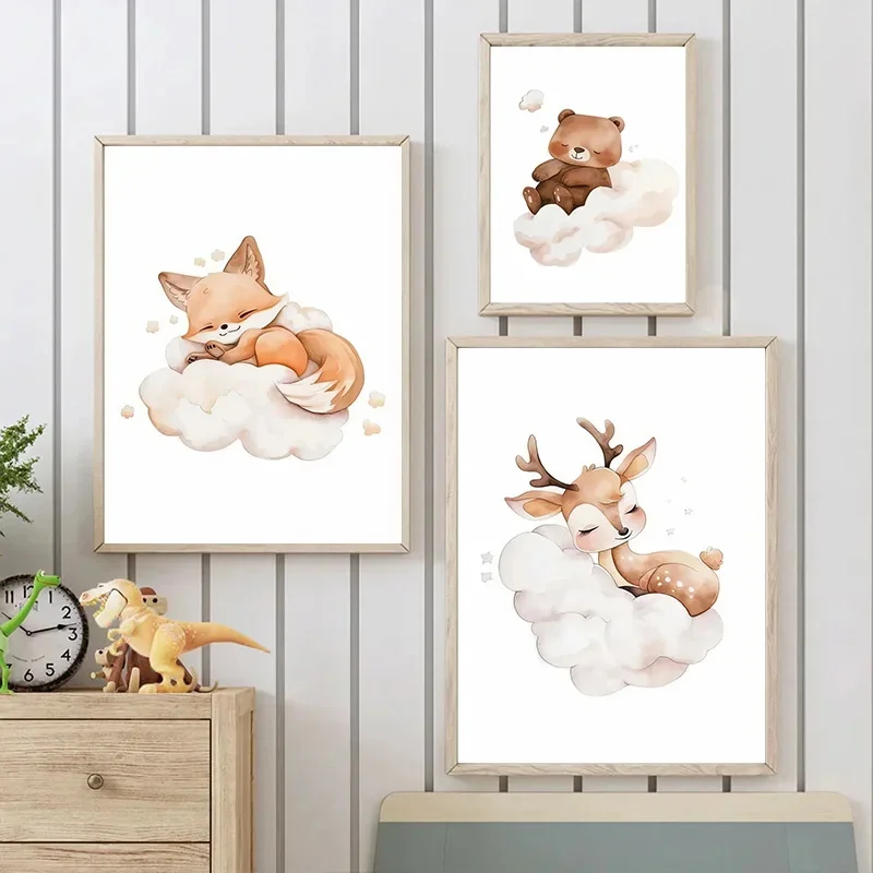 Cartoon Cloud Animal Canvas Pa - Baby Nursery Picture Frames 评论和价格