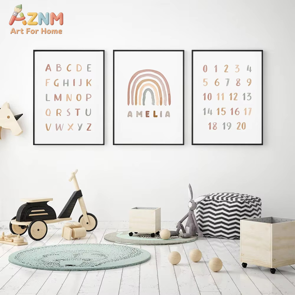 Poster Custom ABC 123 Rainbow  - Baby Nursery Name Wall Art 评论和价格