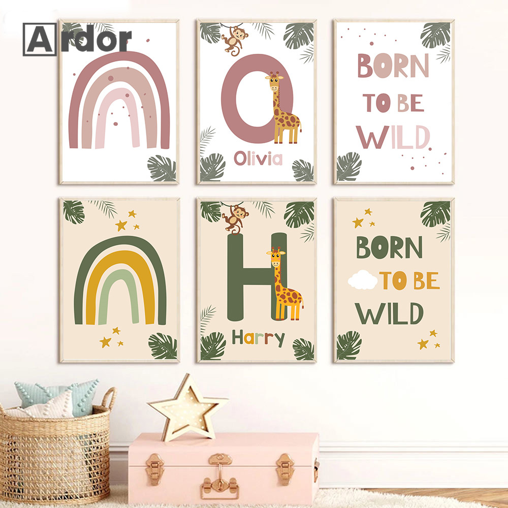 Nordic Jungle Animal Posters C - Baby Nursery Name Wall Art 评论和价格