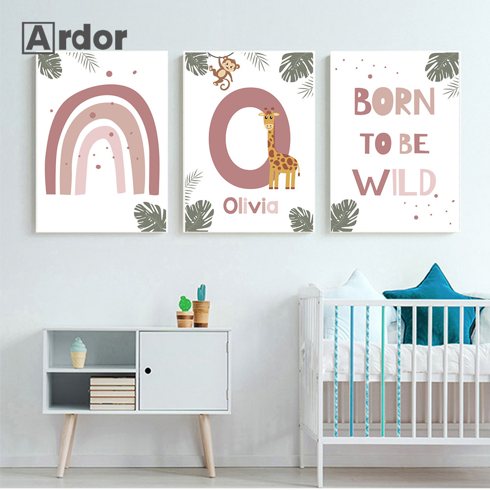 Nordic Jungle Animal Posters C - Baby Nursery Name Wall Art 评论和价格