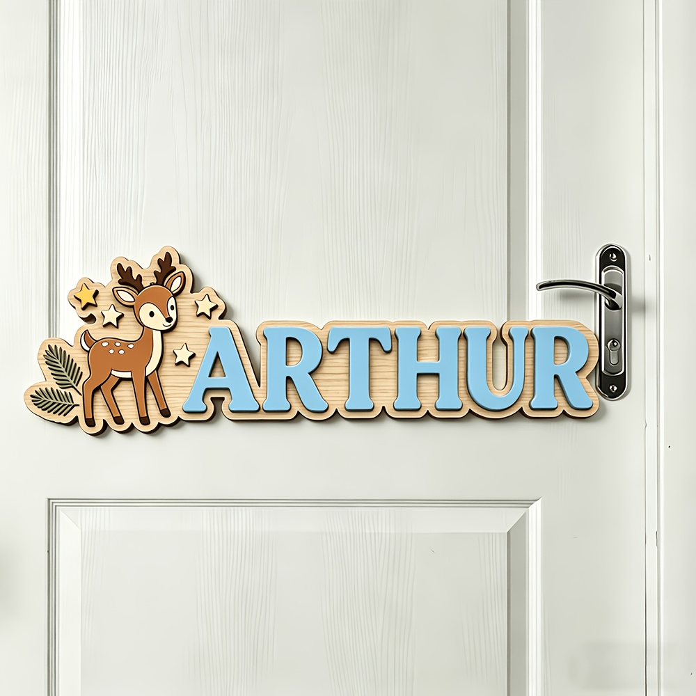 Custom Deer & Star Wooden Name - Baby Nursery In 评论和价格
