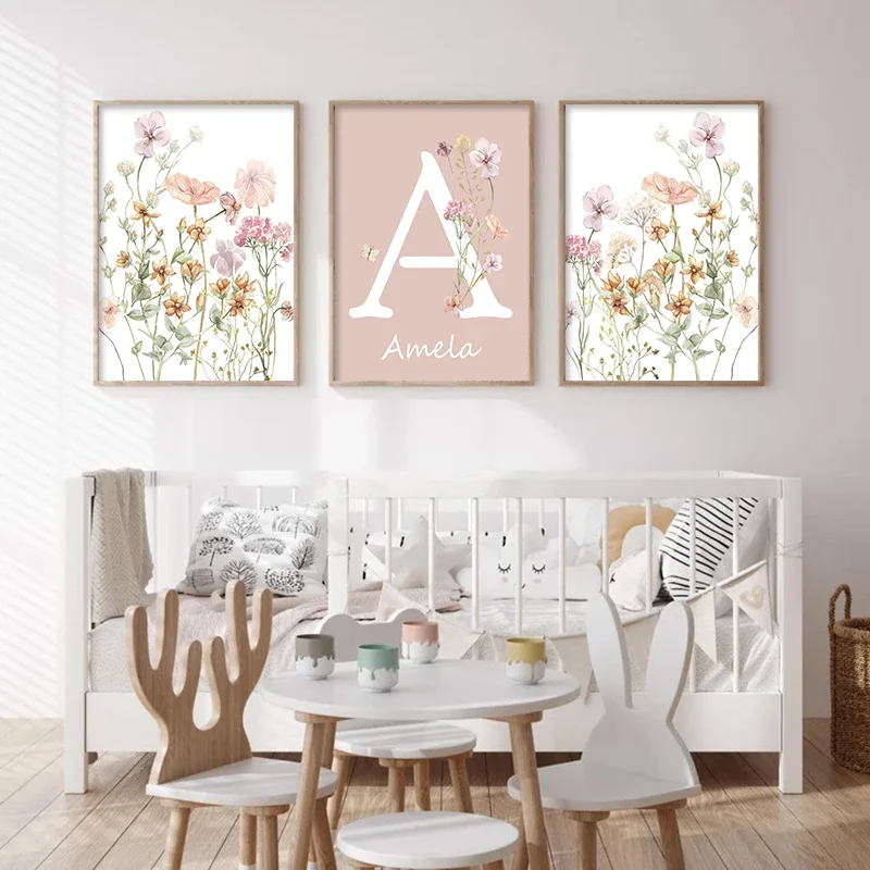 Pink Wildflowers Girls Names C - Baby Nursery Name Wall Art 评论和价格