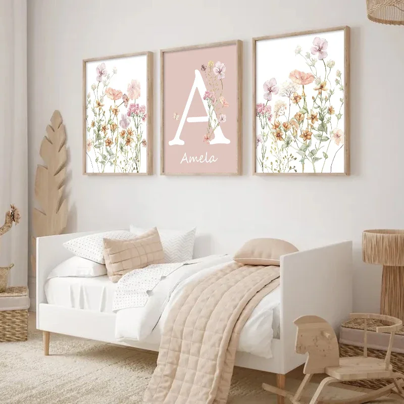 Pink Wildflowers Girls Names C - Baby Nursery Name Wall Art 评论和价格