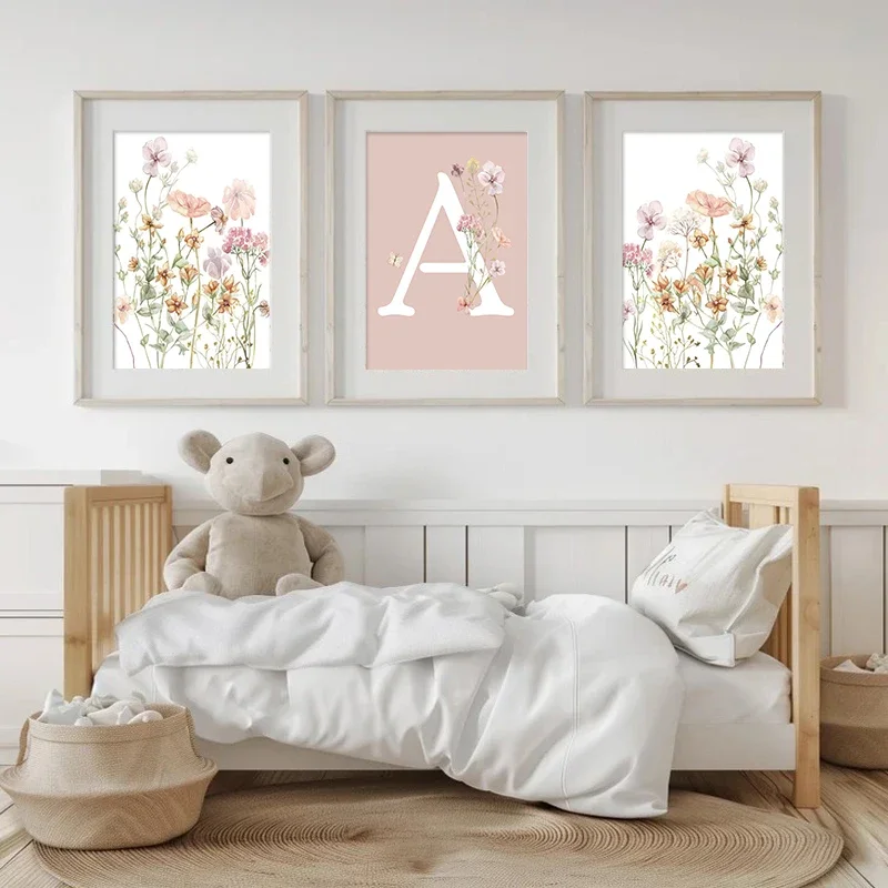 Pink Wildflowers Girls Names C - Baby Nursery Name Wall Art 评论和价格