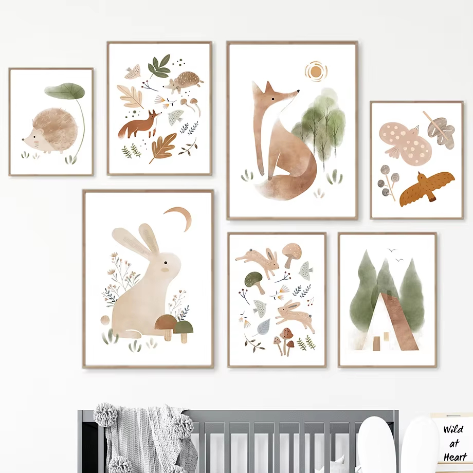 1pcs(No frame) Boho Rabbit Fox - Baby Nursery Picture Frames 评论和价格