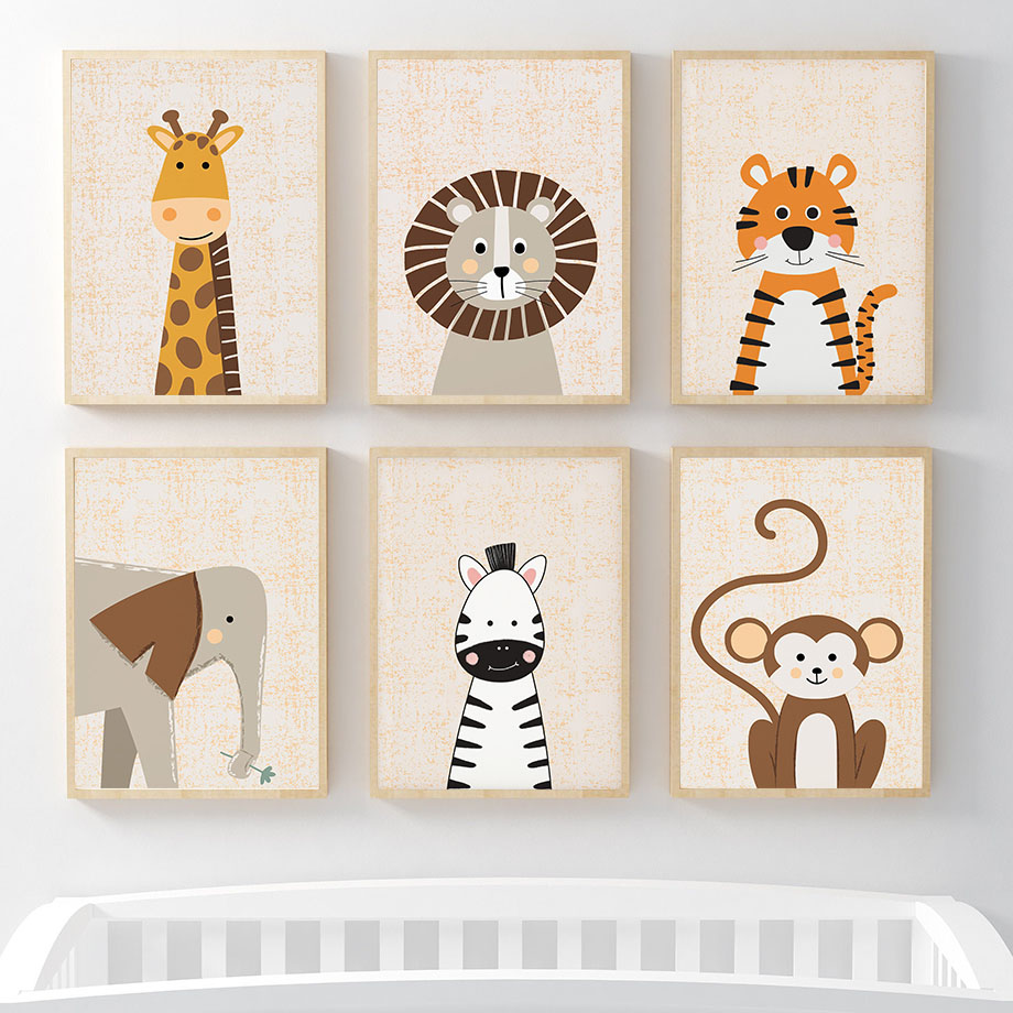 Lion Giraffe Elephant Zebra Mo - Baby Nursery Name Wall Art 评论和价格