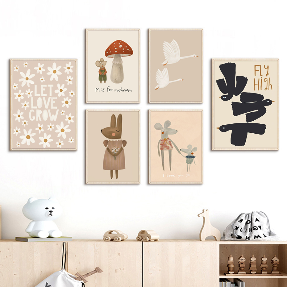 Boho Cartoon Rabbit Mouse Goos - Baby Nursery Picture Frames 评论和价格