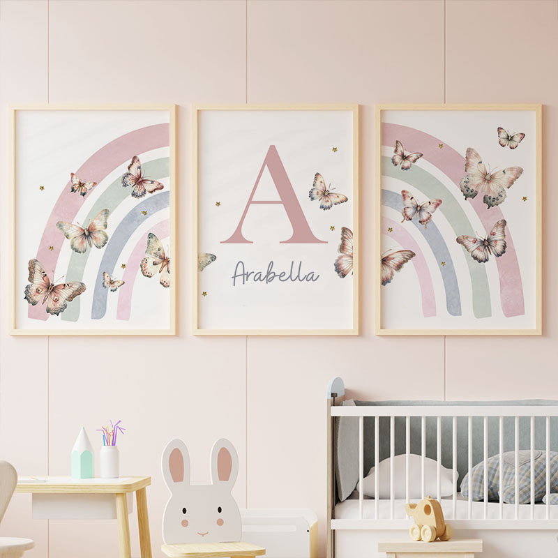 Pink Rainbow Butterfly Custom  - Baby Nursery Name Wall Art 评论和价格