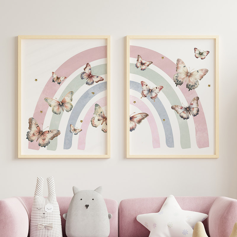 Pink Rainbow Butterfly Custom  - Baby Nursery Name Wall Art 评论和价格